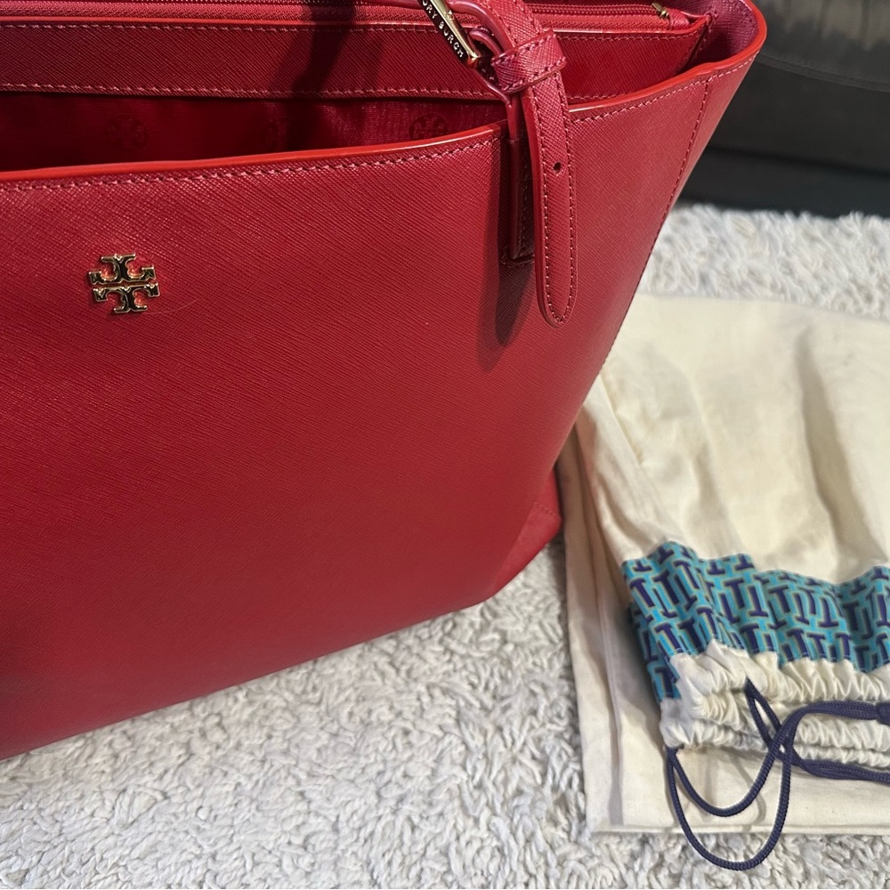 Tory Burch Vibrant Red Tote Bag with dust bag